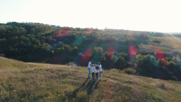 Aerial view of family paints a picture outdoors — Stock Video