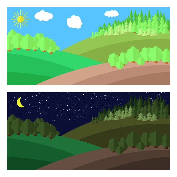 Day and Night in the Forest — Stock Vector