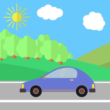 Bir yolda mavi araba