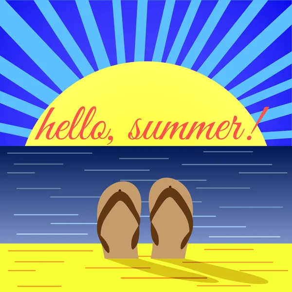 Bonjour Summer. Lever de soleil sur la plage — Image vectorielle