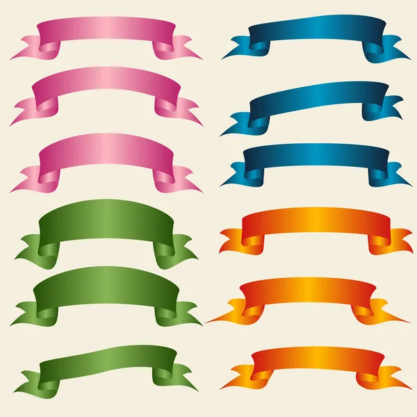 Set di nastri e banner vuoti colorati con curve . — Vettoriale Stock