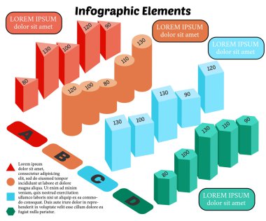 İzometrik vektör Infographic öğeleri. Beyaz arka plan üzerinde iş blok şeması.