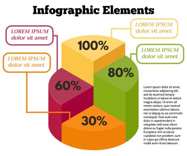 İzometrik vektör Infographic öğeleri. Beyaz arka plan iş pasta grafiği. 
