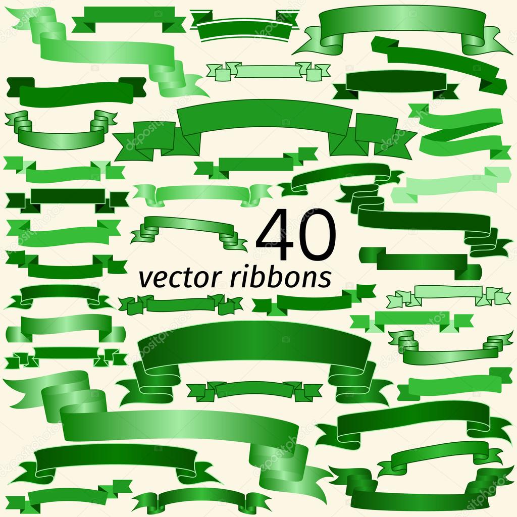 Set of Green Empty Ribbons And Banners. Ready for Your Text or Design.
