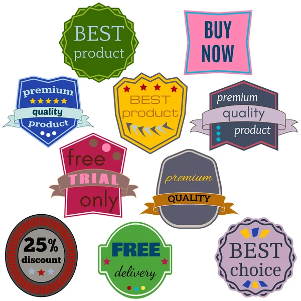 Set of Ten Vector Badges with Ribbons. Web stickers and labels. — Stock Vector