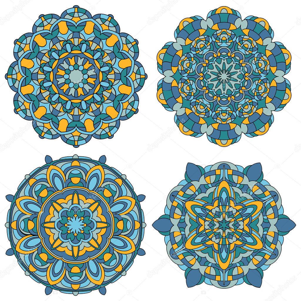 Set of Multicolored Vector Mandala. Mandala vector for art, coloring book, zendoodle.