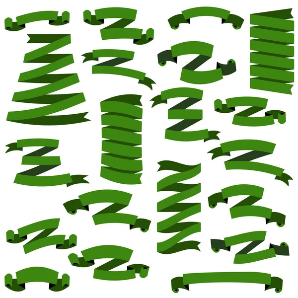 Conjunto de hermosas cintas verdes festivas, aisladas sobre fondo blanco, ilustración vectorial . — Vector de stock