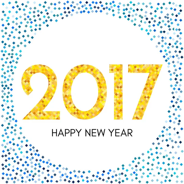 Etiqueta Feliz Año Nuevo 2017 con confeti amarillo y azul . — Vector de stock