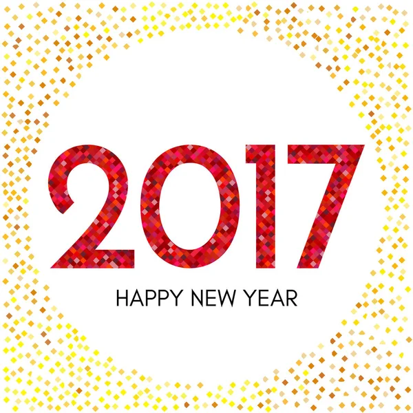 Etiqueta Feliz Año Nuevo 2017 con confeti rojo y amarillo — Vector de stock