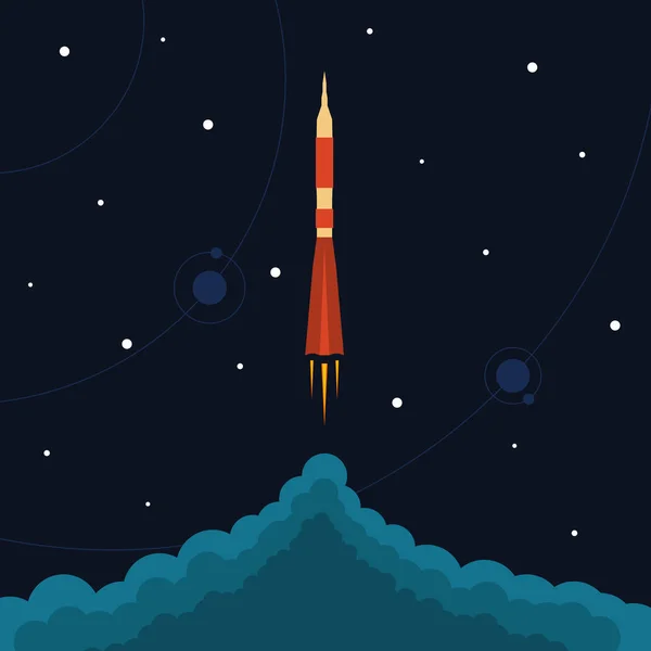 Space rocket launch. Vector illustration with flying rocket. — Stock Vector