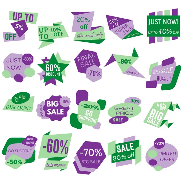 Set van Sale korting Labels, Tags, emblemen. Web collectie stickers en badges voor verkoop — Stockvector