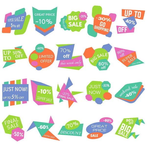 Set of Sale Discount Labels, Tags, Emblems. Web collection of stickers and badges for sale — Stock Vector