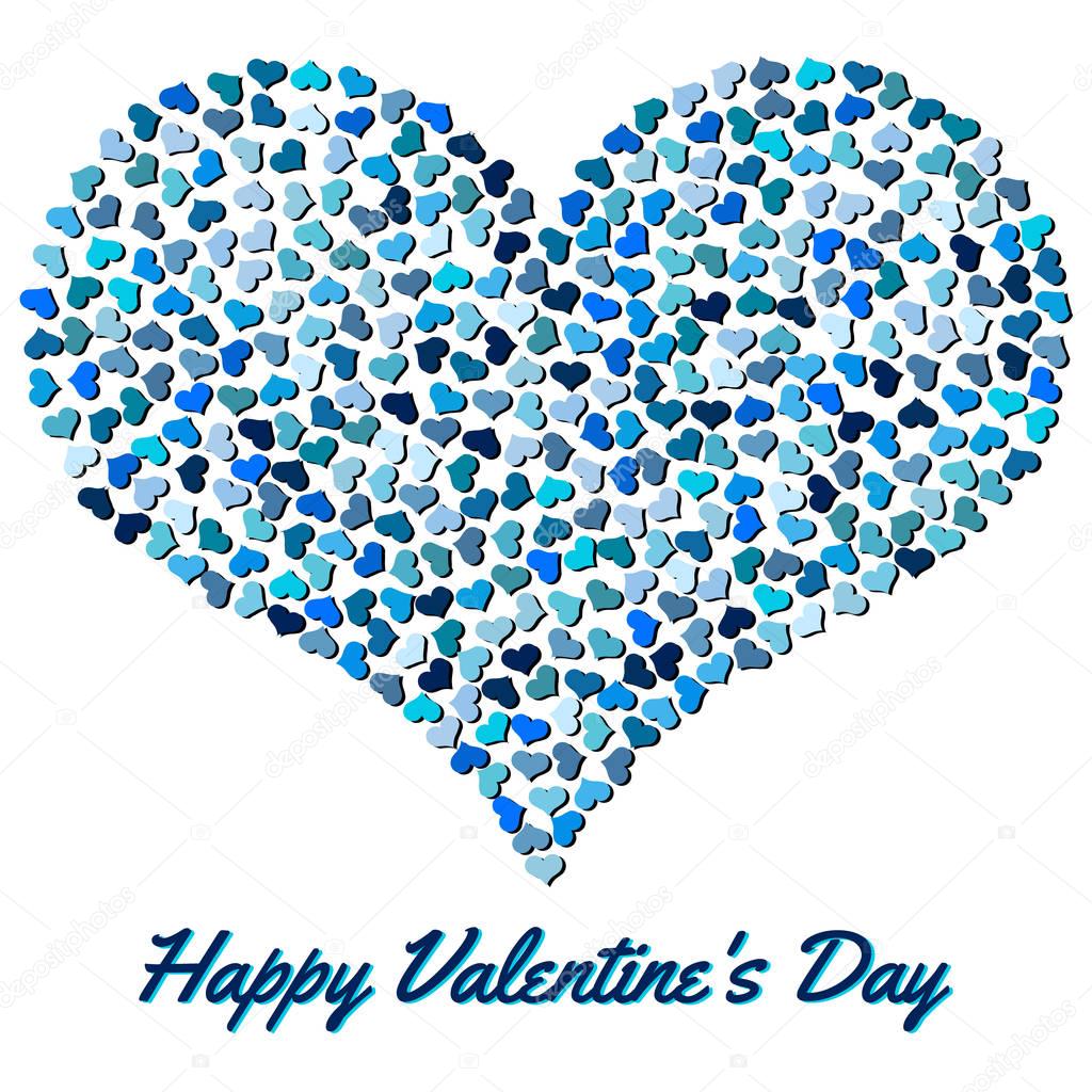 Blue heart from small hearts. Valentines Day background with heart on a