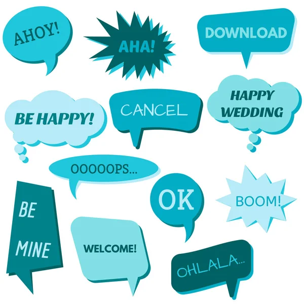 Set of speech bubbles on a white background with different inscriptions in the middle. — Stock Vector