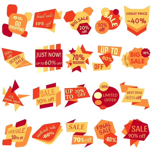 Set of Sale Discount Labels, Tags, Emblems. Web collection of stickers and badges for sale — Stock Vector