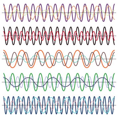 Ses dalgaları set vektör. Ses ekolayzer. Ses ve ses dalgaları