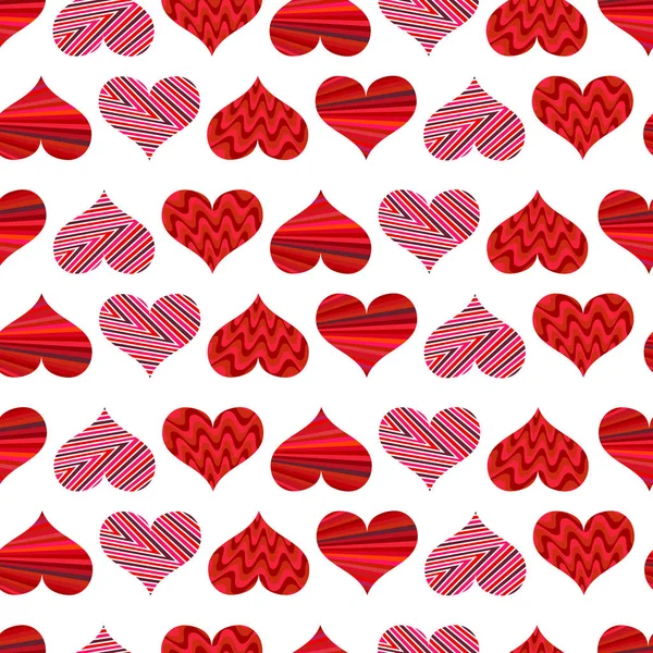 Seamless pattern with red hearts. Different red hearts on a white background. — Stock Vector