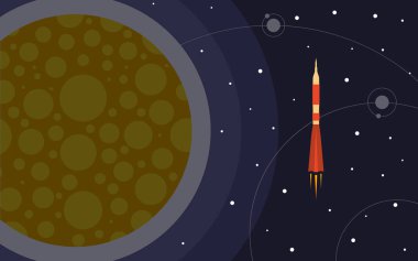 Roket gezegenine yakın uzayda. Uzay yolculuğu. Vektör çizim