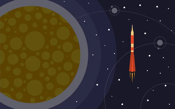 El cohete en el espacio cerca del planeta. Viaje espacial. Ilustración vectorial — Vector de stock