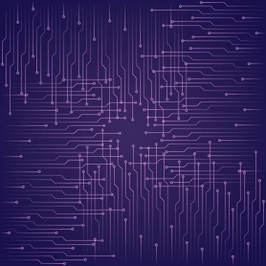 Mikroçip unsurları ile soyut teknolojik mor arka plan. 
