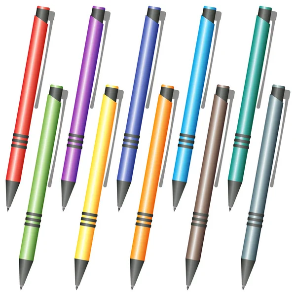 Set mehrfarbiger Kugelschreiber — Stockvektor