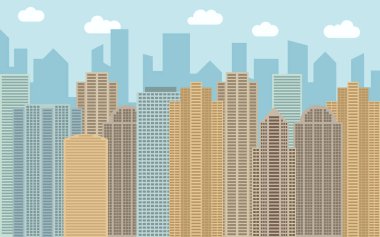 Vektör kentsel peyzaj çizim. Cityscape ile sokak görünümü
