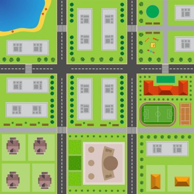 Şehir planı. Yol ile şehrin Üstten Görünüm