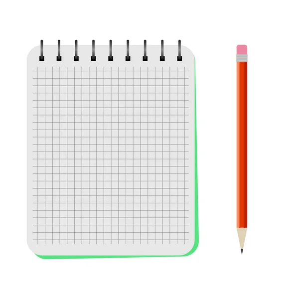 Cuaderno vectorial con lápiz rojo — Vector de stock