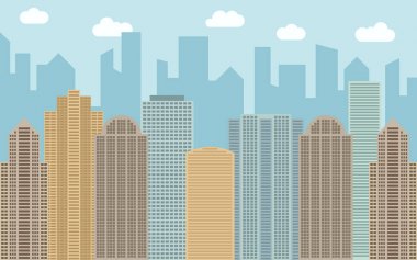 Vektör kentsel peyzaj çizim. Cityscape ile sokak görünümü