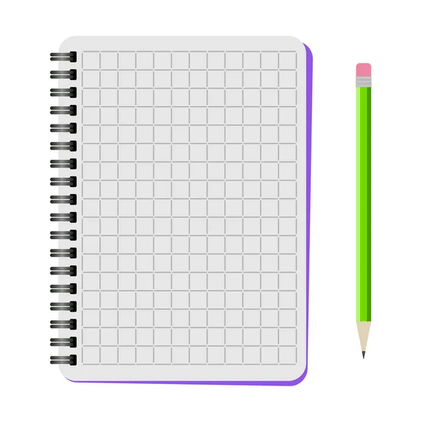 Cuaderno vectorial con lápiz verde — Vector de stock