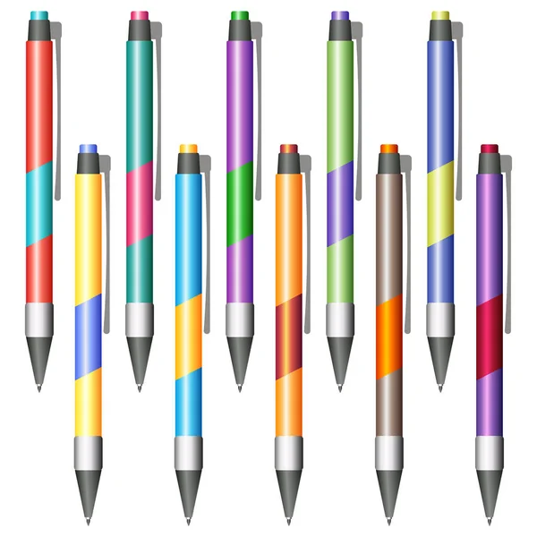 Set of multi-colored pens — Stock Vector