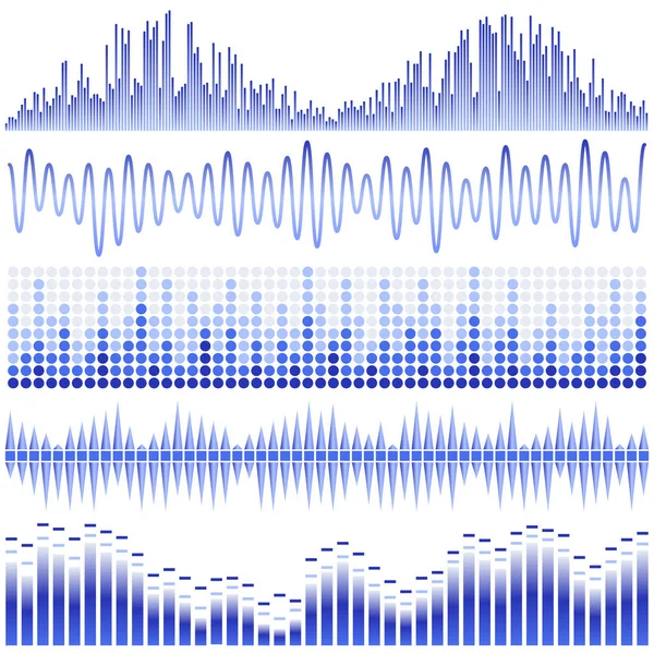 Vector set of blue sound waves. Audio equalizer. Sound & audio waves — Stock Vector