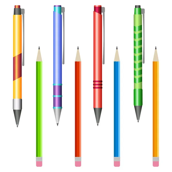 Set of multi-colored pens and pencils — Stock Vector
