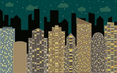 Gece kentsel peyzaj. Cityscape ile sokak görünümü