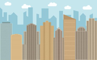 Vektör kentsel peyzaj çizim. Cityscape ile sokak görünümü