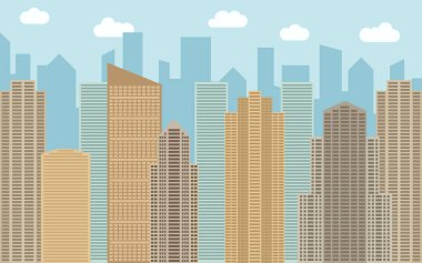 Vektör kentsel peyzaj çizim. Cityscape ile sokak görünümü