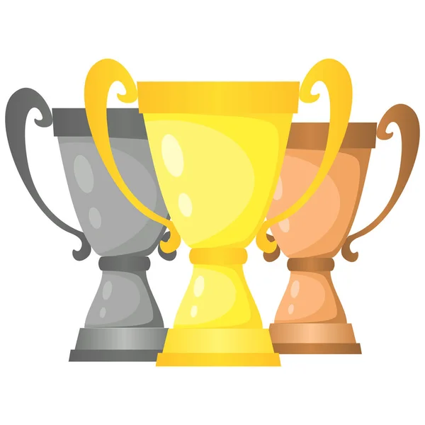 Набір векторних кубків чемпіонату з трофею в золоті, сріблі та бронзі . — стоковий вектор