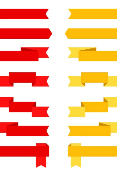 Czerwone i żółte wstążki i bannery projektowanie stron internetowych. — Wektor stockowy