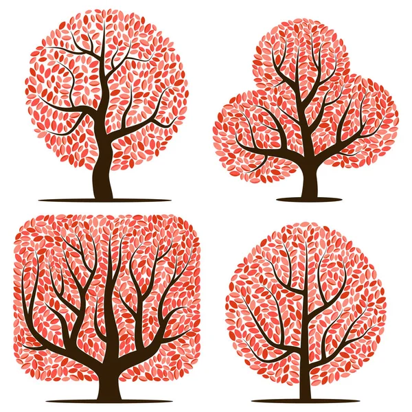 Quatre arbres aux feuilles rouges — Image vectorielle