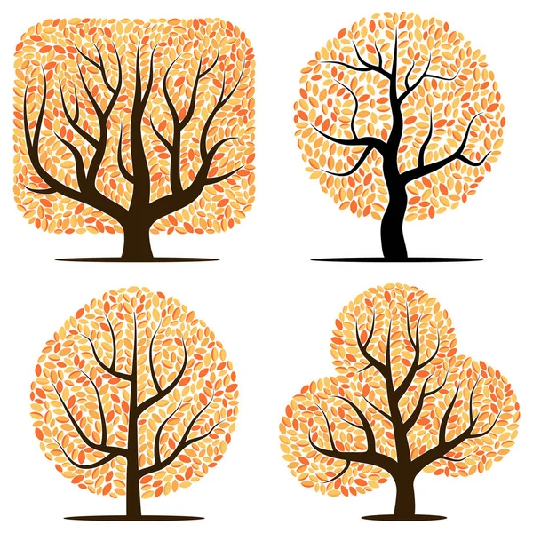 Quatre arbres aux feuilles jaunes — Image vectorielle