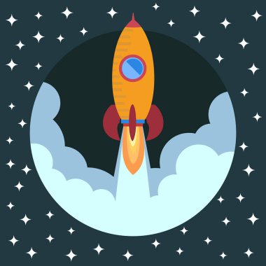 Uzay roket gemisi yuvarlak parça. Uzay Roket fırlatma.