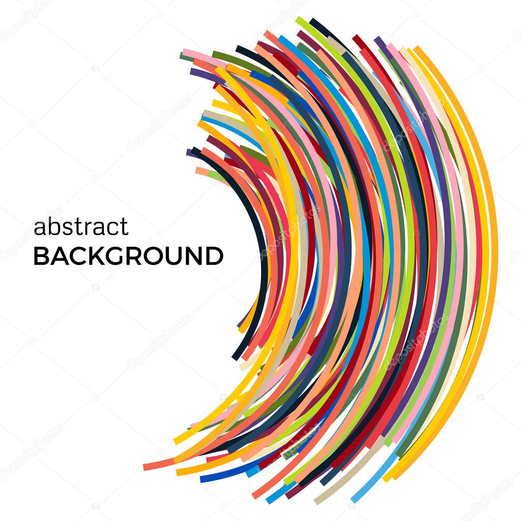 Abstract background with multicolored curved lines in a chaotic order. Colored lines with place for your text  on a white background