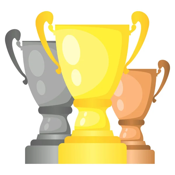 Набір векторних кубків чемпіонату з трофею в золоті, сріблі та бронзі . — стоковий вектор