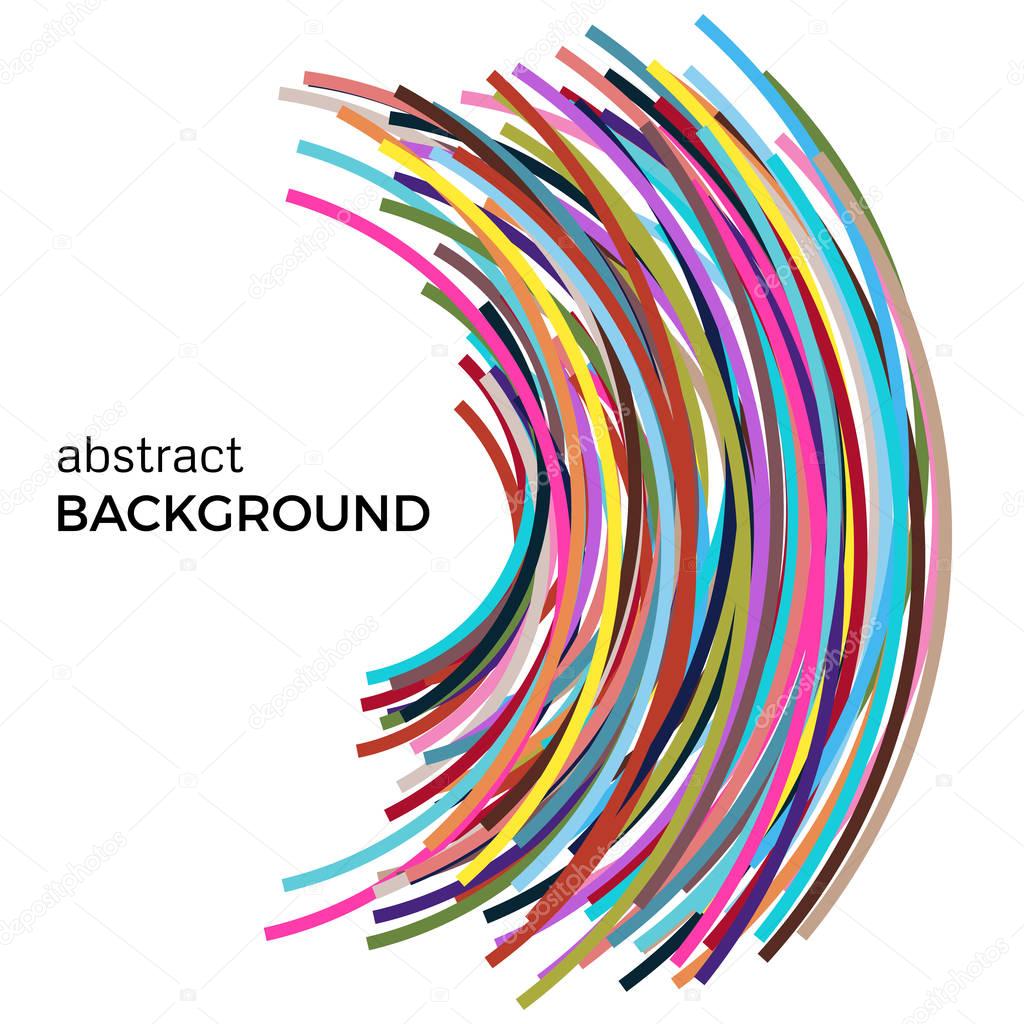 Abstract background with multicolored curved lines in a chaotic order. Colored lines with place for your text  on a white background