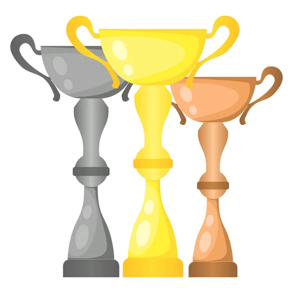 Набір векторних кубків чемпіонів з трофею в золоті, сріблі та бронзі. Призи чемпіонату за перше, друге і третє місце . — стоковий вектор