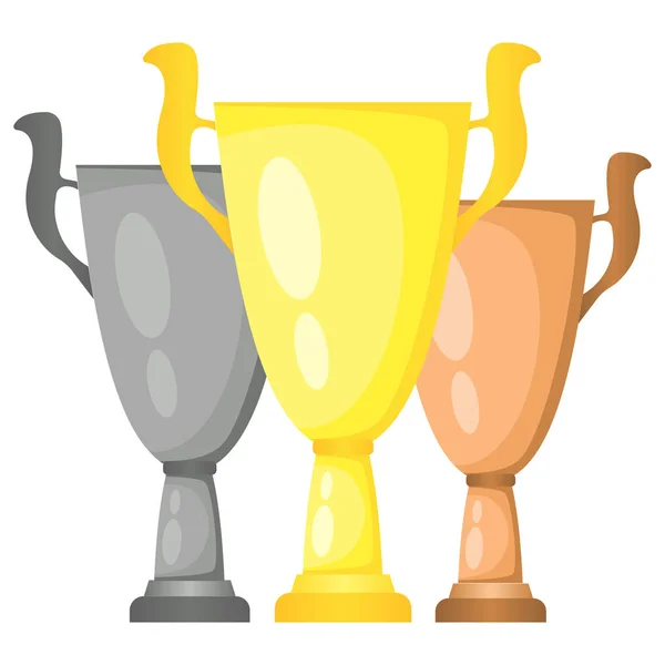 Set van vector trofee kampioen kopjes in goud, zilver en brons. — Stockvector