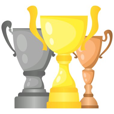 Vektör Kupa şampiyonu bardak altın, gümüş ve bronz kümesi. Şampiyonluk ödüller için birinci, ikinci ve üçüncü. 