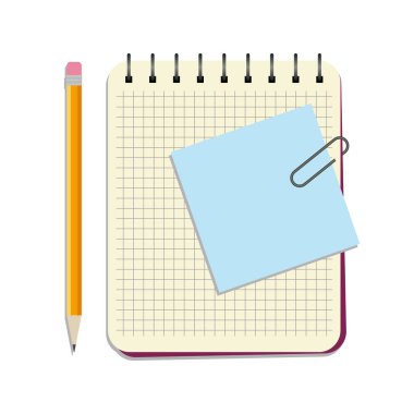 Defter ile mavi haber kağıt ve sarı kalem