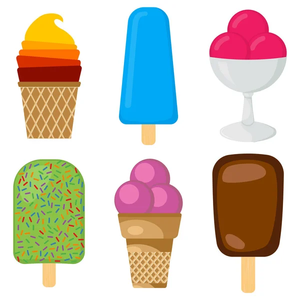Set of vector illustration of multicolored creamy ice cream — Stock Vector