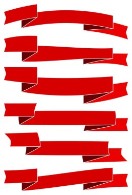 Altı kırmızı çizgi film şeritleri web tasarım için. Beyaz arka plan üzerinde izole büyük tasarım öğesi.